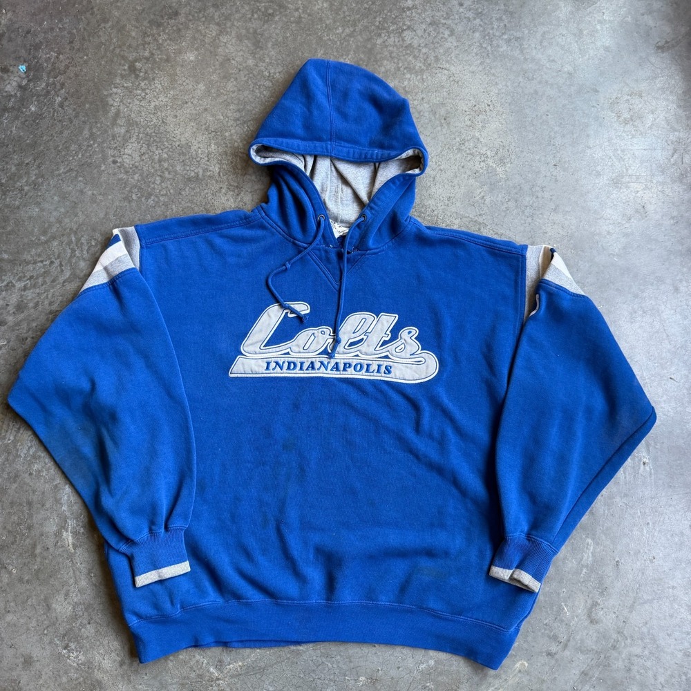 VTG Indianapolis Colts Embroidered Hoodie Sweatshirt NFL Blue Mens Large 90s